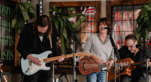 A band playing at a city venue